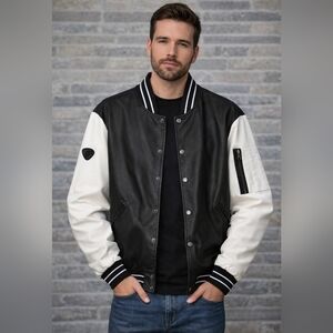 Fried Denim NYC Men's B&W Varsity Jacket -SZXL
